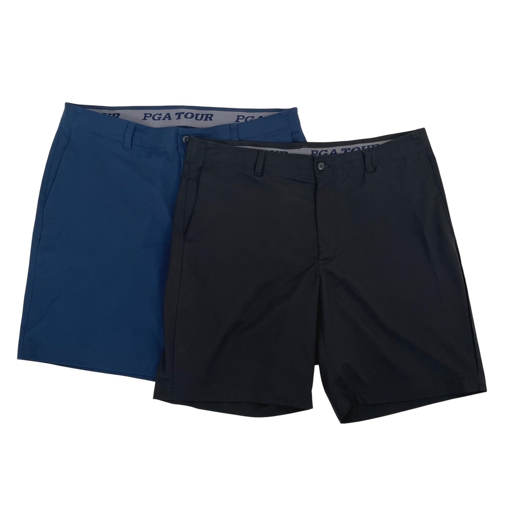 PGA TOUR Lot of 2 Mens Golf Shorts 38 Blue Black Performance Stretch Activewear